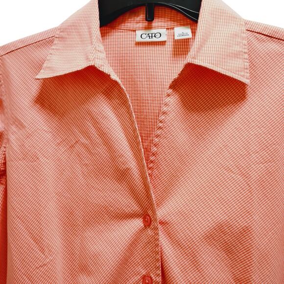 Cato Orange Checked Blouse 🧡🤍 Button Down Shacket Small 3/4 Sleeve Lightweight - Picture 12 of 15